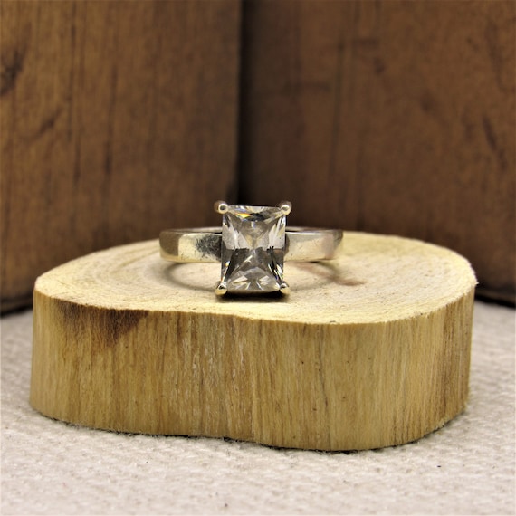 Sterling Silver and Rectangular Clear Faceted Sto… - image 1