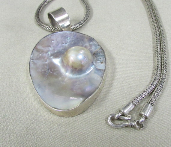 Sterling Silver and Blister Pearl Necklace + - image 2
