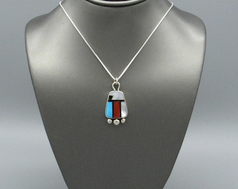 Southwest Color Block Sterling Silver Inlay Pendant