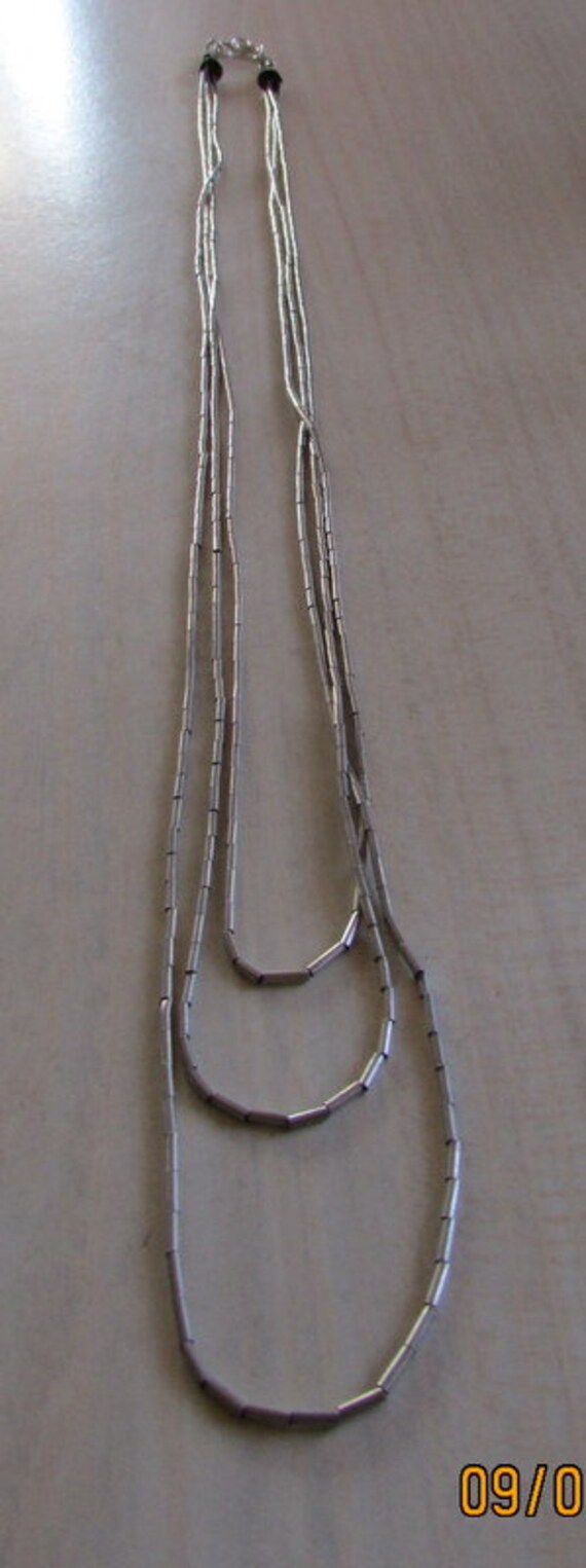 Three Strand Liquid Silver Cascading Necklace + - image 2