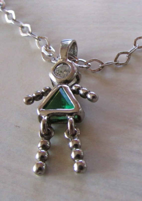 Sterling Silver May Synthetic Emerald Girt Pendant