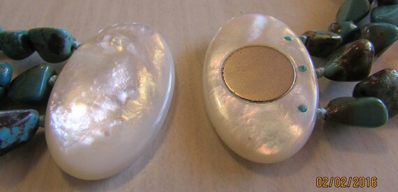 Three Strand Turquoise Necklace with Mother of Pe… - image 4