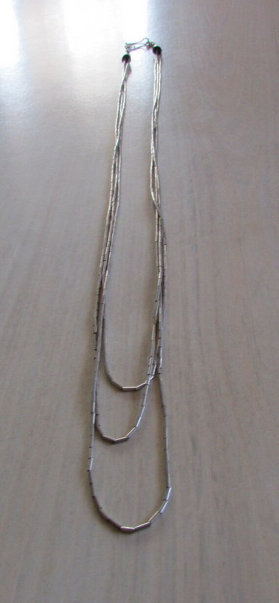Three Strand Liquid Silver Cascading Necklace + - image 5