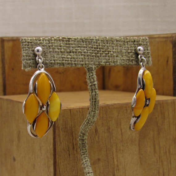 Sterling Silver and Amber Color Dangle Post Earri… - image 2
