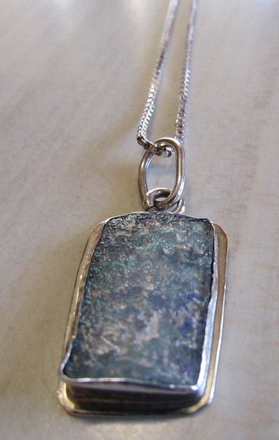 Sterling Silver Necklace with Blue Glass +