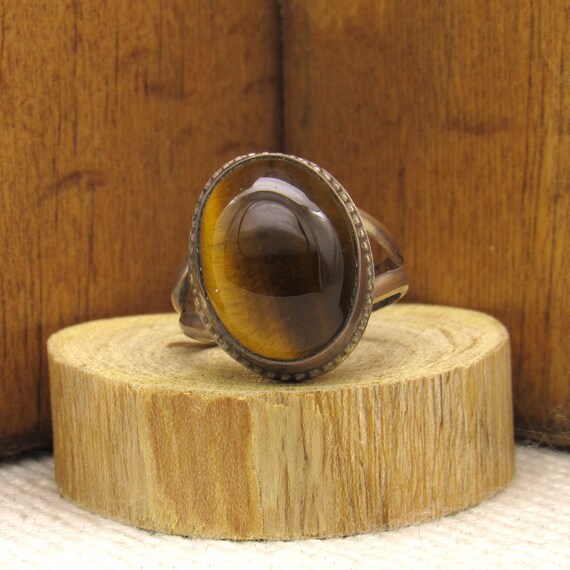 Sterling Silver and Tiger Eye Ring Size 8 1/4 + - image 1