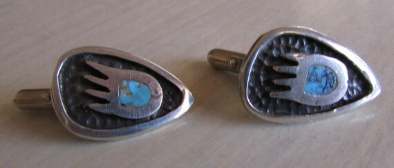 Sterling silver and Turquoise Bear Paw Design Cuff Links +