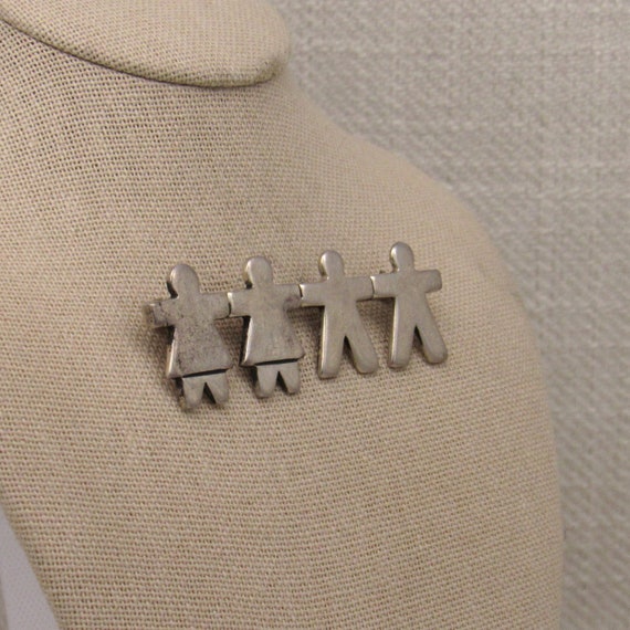 Sterling Silver Two Men Two Women Pin + - image 2