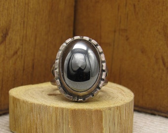 Sterling Silver and Hematite Ring Size 5 1/2 & Adjustable +