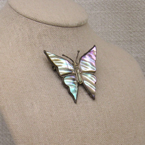 Mexican Sterling Silver and Abalone Butterfly Pin… - image 2