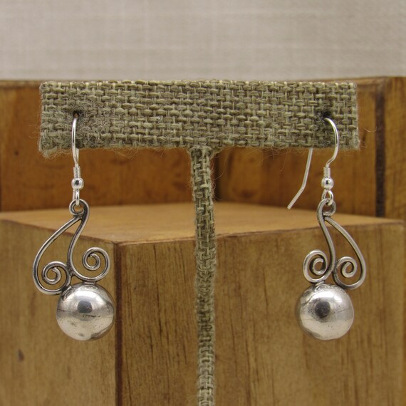 Sterling Silver Dangle Wire Scroll and Silver Bea… - image 1