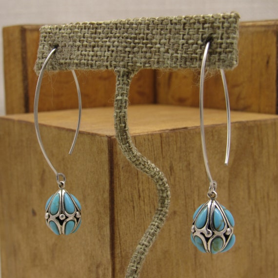 Sterling Silver and Faux Turquoise Dangle Earring… - image 3