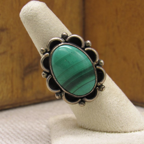 Sterling Silver and Malachite Ring Size 7 1/4 + - image 5