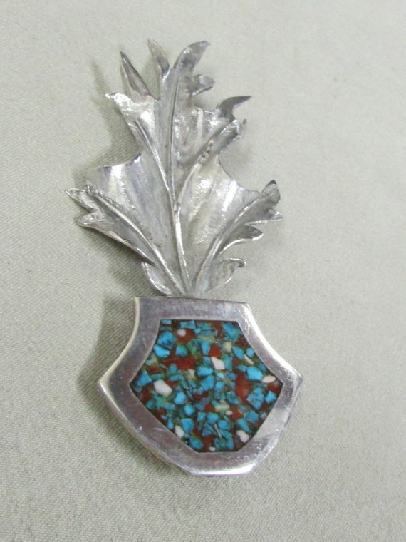 Sterling Silver Pot and Leaf Pin +