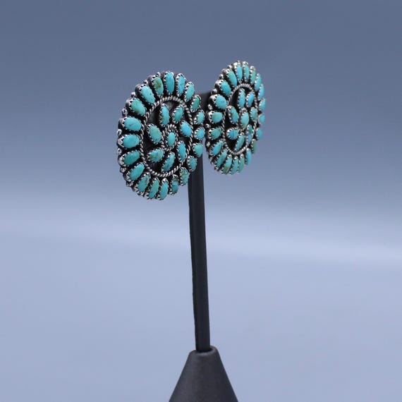 Handmade Native American Larry Moses Begay Turquoise Cluster Clip-On Earrings View 2