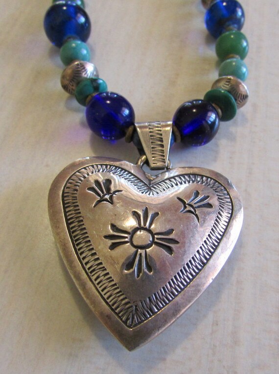 Sterling Silver Puffed Navajo Style Heart and Gre… - image 2