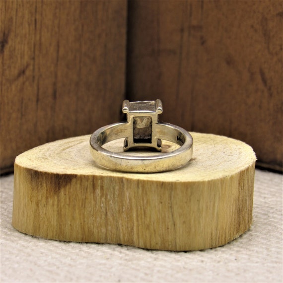 Sterling Silver and Rectangular Clear Faceted Sto… - image 4