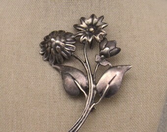 Sterling Silver Flower 3" Pin +