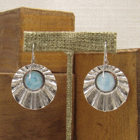 Sterling Silver Larimar Wire Dangle Earrings + - image 4