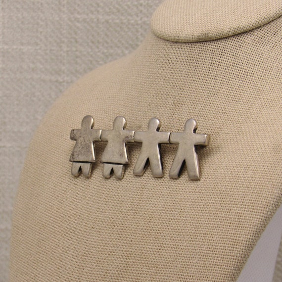 Sterling Silver Two Men Two Women Pin + - image 3