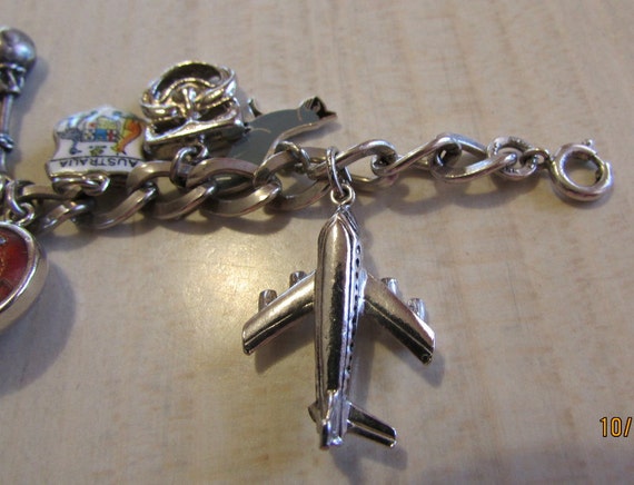 Vintage Sterling Silver Charm Bracelet  with 13 c… - image 4