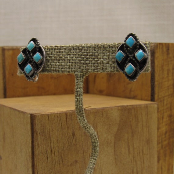 Southwest Sterling Silver and Turquoise Screw-On … - image 3