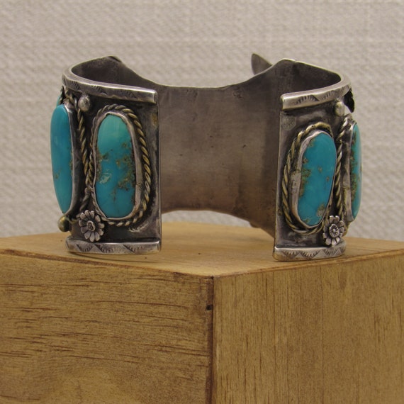 Southwest Men's Sterling Silver & Turquoise Watch… - image 4