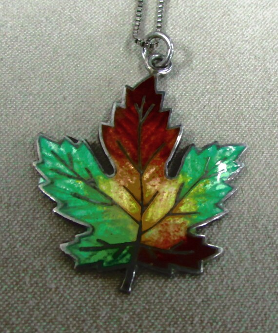 Sterling Silver and Enamel Maple Leaf Necklace + - image 2
