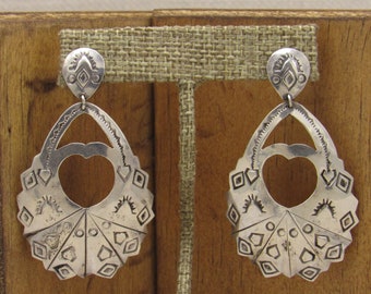 Sterling Silver Dangle Post Earrings With Cut Out Heart Center +