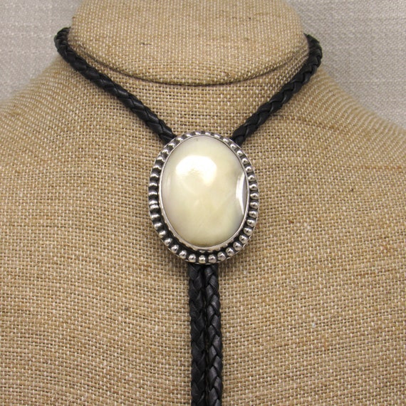 Sterling Silver Mother of Pearl Bolo Tie - image 1