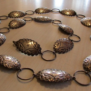 Navajo Signed PJ Sterling Silver Link Concho Belt +