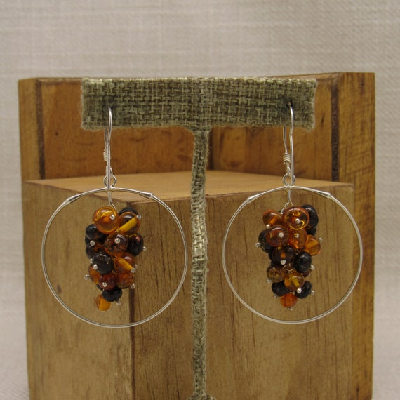 Sterling Silver Circles with Cluster of Amber Bea… - image 4