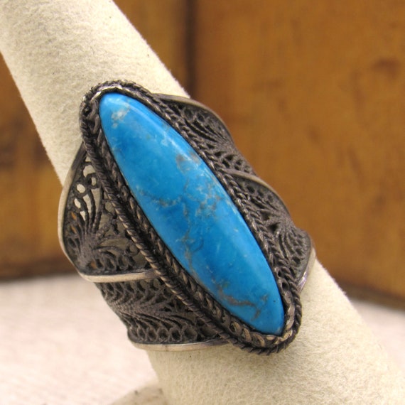 Filigree Sterling Silver and Faux Turquoise Ladie… - image 5