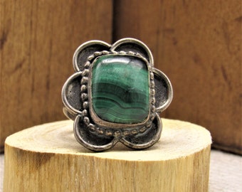Sterling Silver and Malachite Ring Size 6 1/4 +