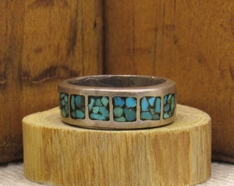 Sterling Silver and Chip Inlay Turquoise Ring Size 11 +