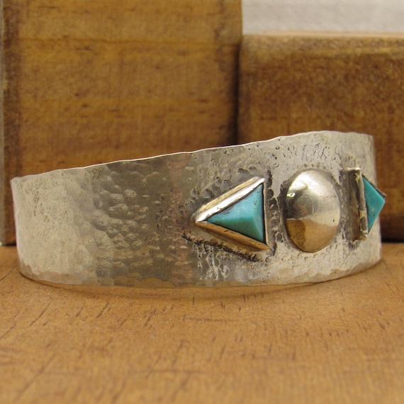 Sterling Silver Cuff Bracelet with Turquoise + - image 2
