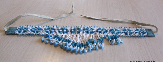 White and Turquoise Sead Bead Handmade Choker +