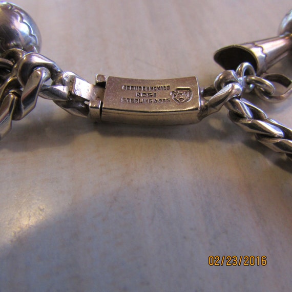 Large Mexico Sterling Silver Charm Bracelet RO51 + - image 2