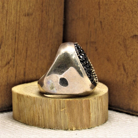 Chunky Sterling Silver and Black Faceted Stone Yi… - image 2