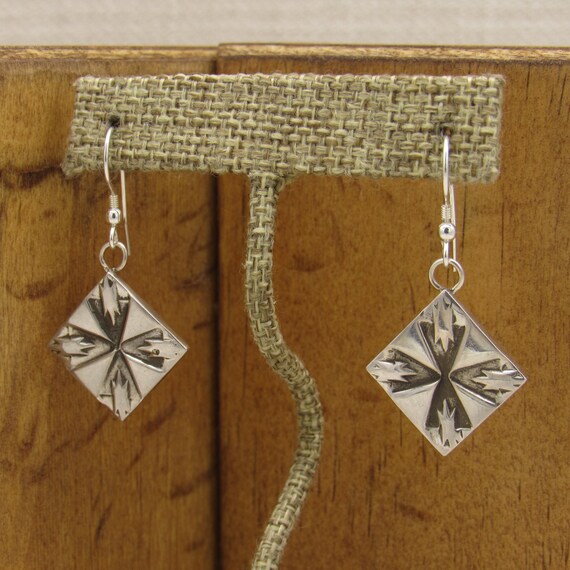 Sterling Silver Diamond Shape Dangle Wire Earring… - image 3