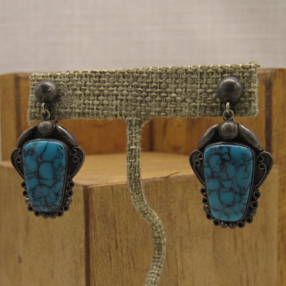 Mexico Sterling Silver and Faux Turquoise Screw B… - image 3