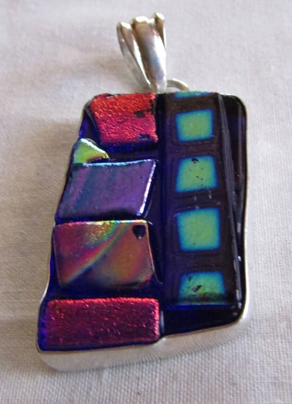 Dichroic Glass and Sterling Silver Pendant +