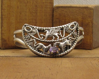 Sterling Silver Amethyst Cuff Bracelet +