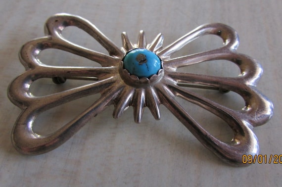 Navajo Sterling Silver and Turquoise Sand Cast Pin +