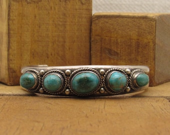 Sterling Silver and Turquoise Cuff Bracelet with Five Stones +