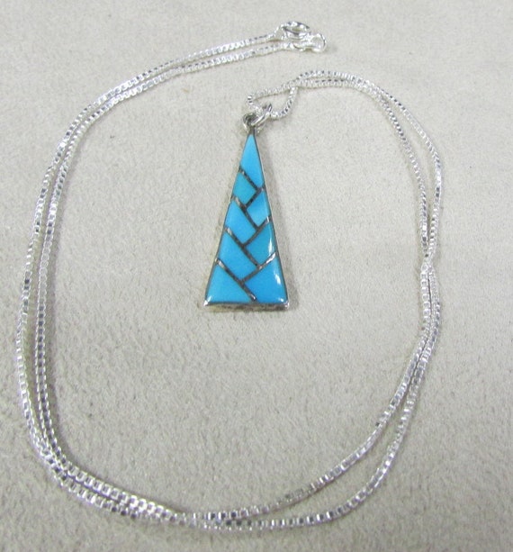 Sterling Silver Necklace with Turquoise Inlay +