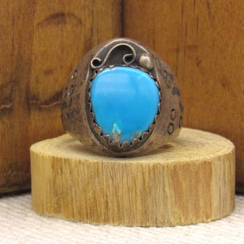 Sterling Silver and Turquoise Ring from Mexico Size 11 3/4 image 1