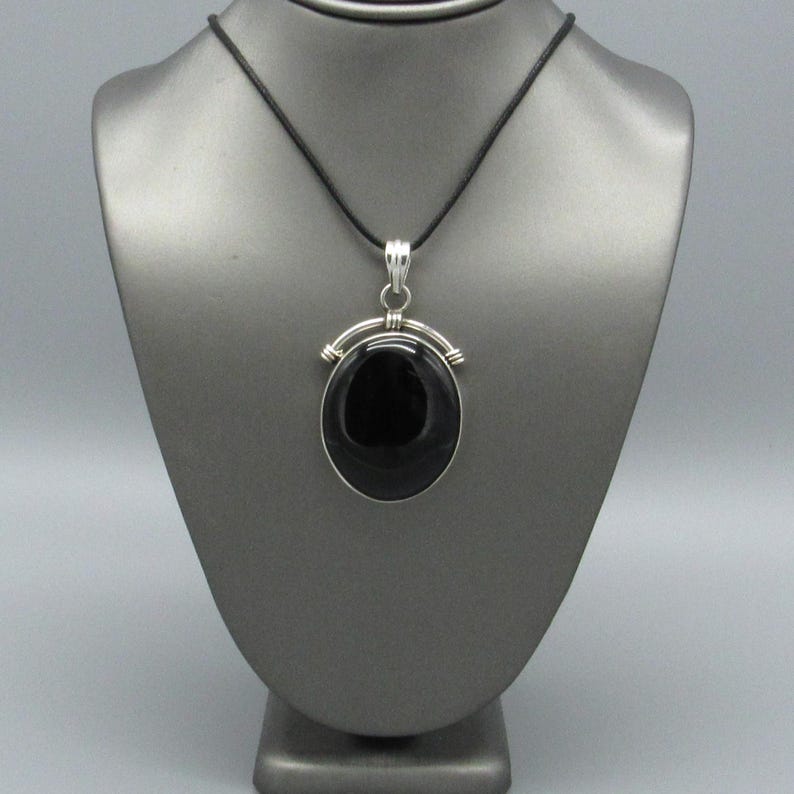 Elegant Sterling Silver Black Onyx Pendant Necklace image 1