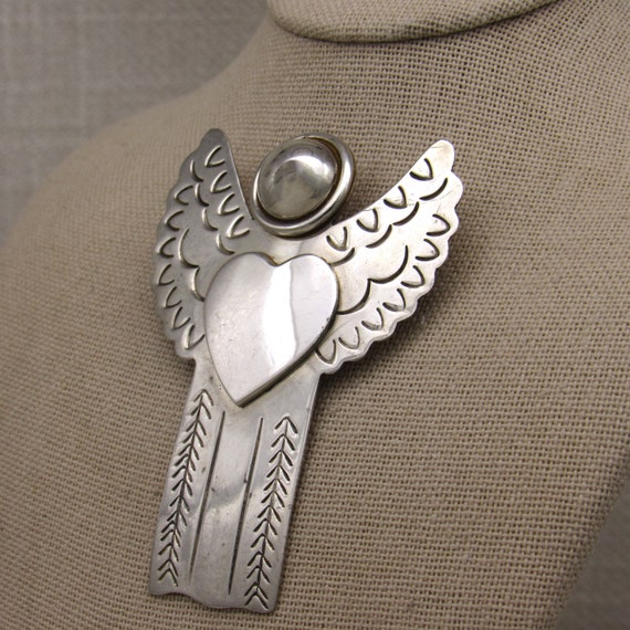 Sterling Silver Angel with a Heart Pin From Mexic… - image 3