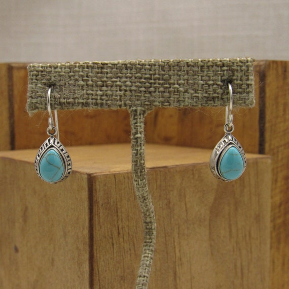 Sterling Silver and Faux Turquoise Dangle Earring… - image 1